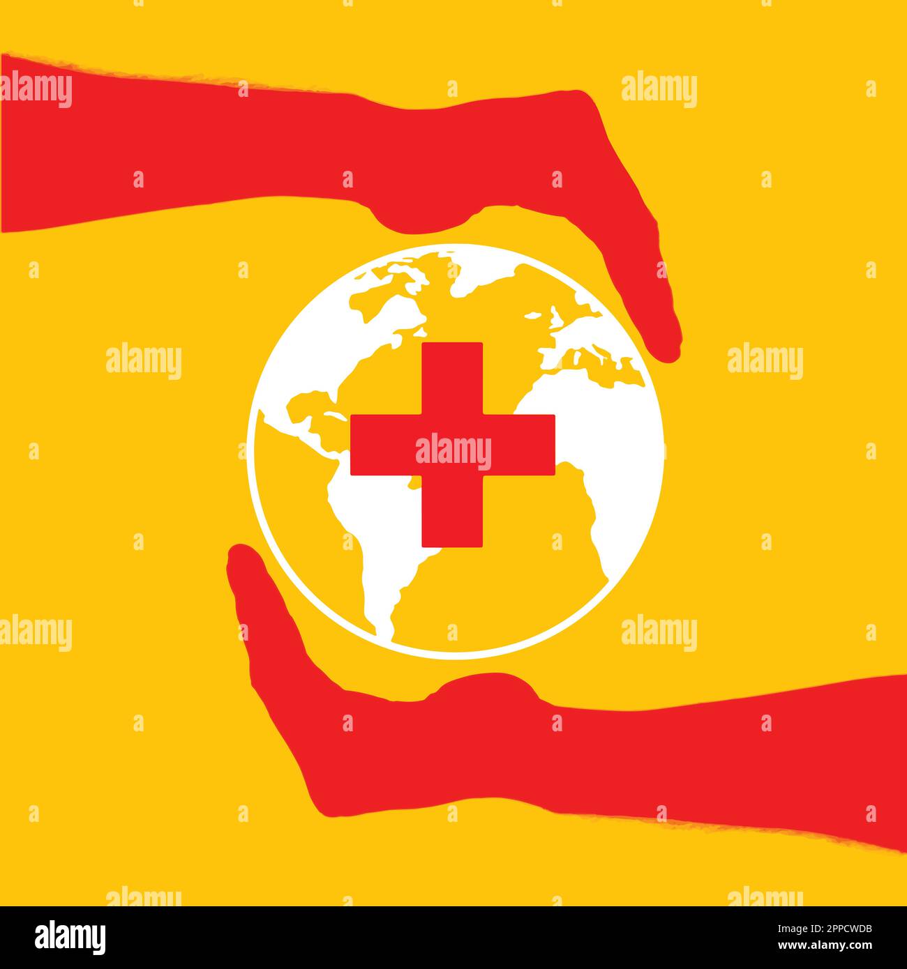 World Red Cross day concept with hands holding globe and red cross on