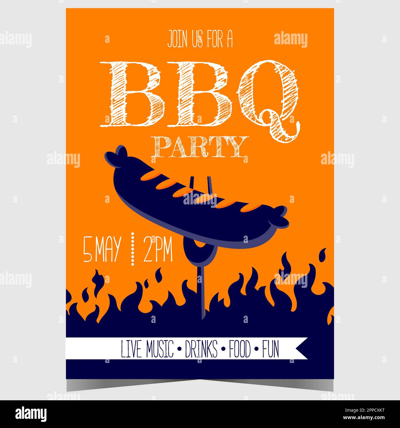 Grill party artistic invitation or poster design template. Barbecue food retro  flyer idea with bbq and meat on fire Stock Vector Image & Art - Alamy