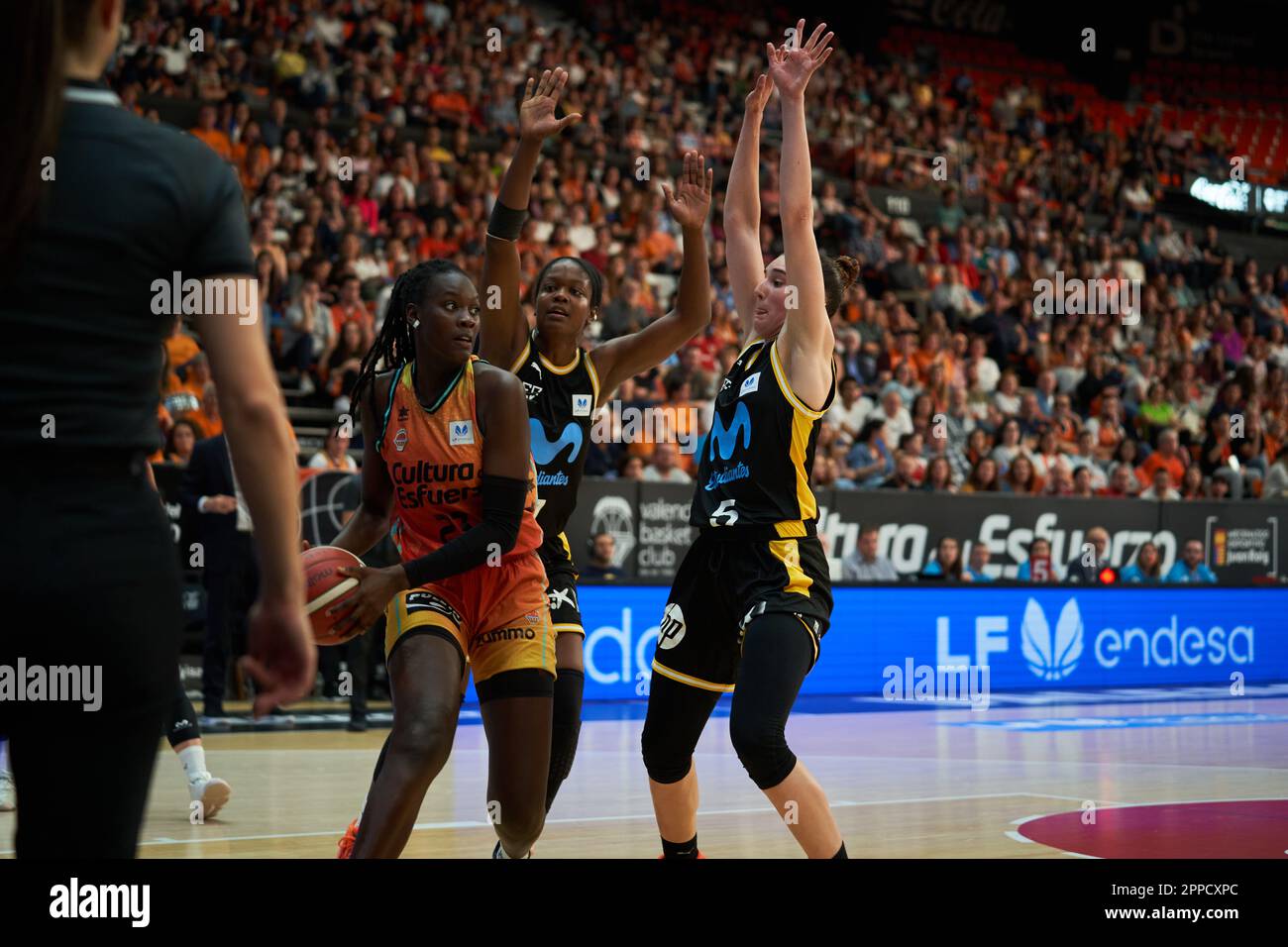 Awa Fam of Valencia Basket in action during the Play off quarterfinals of Liga Endesa on april 23,2023 at Pavilion Fuente de San Luis  (Valencia,Play Stock Photo