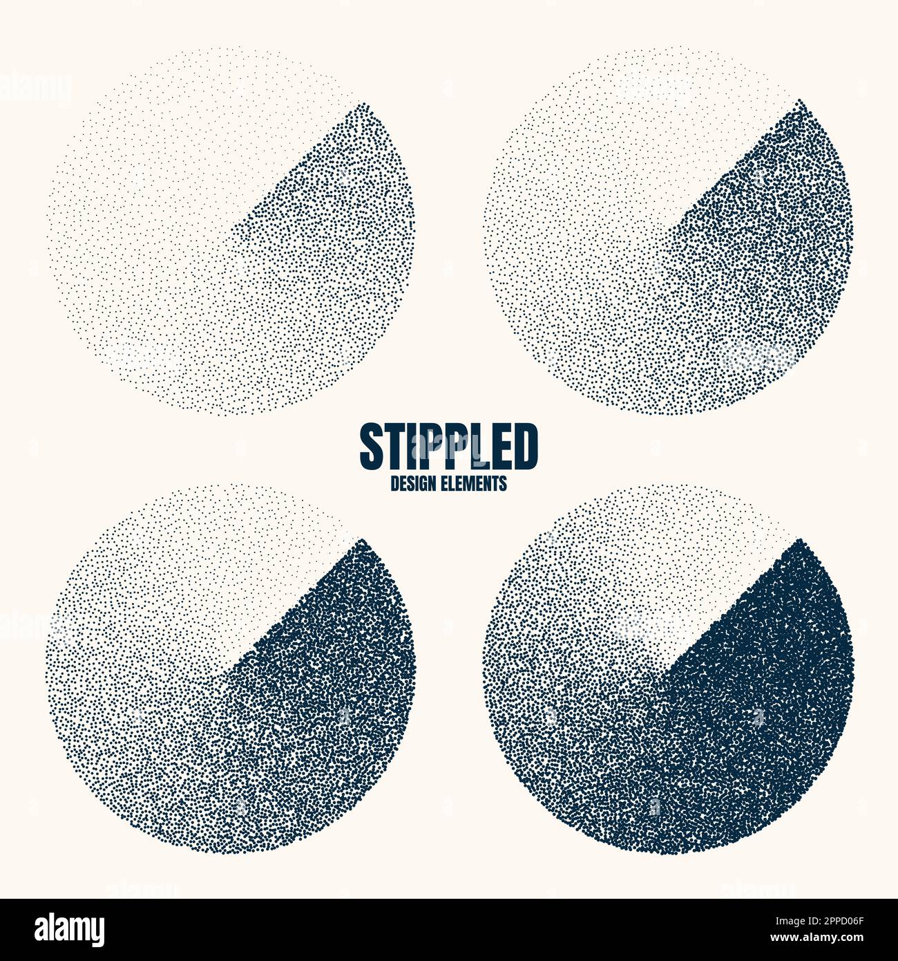 Round shaped dotted objects, vintage stipple elements. Fading gradient ...