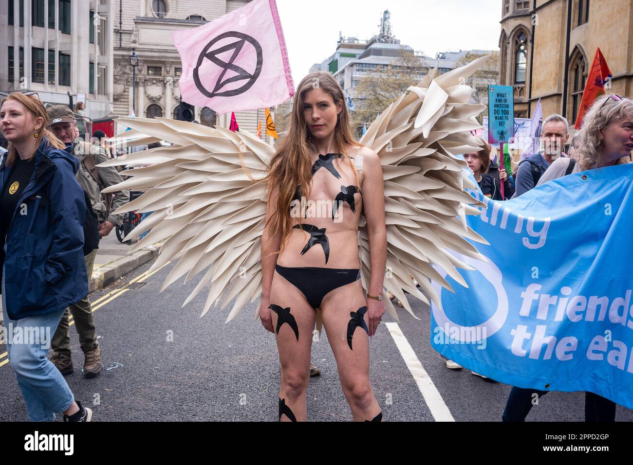 Extinction rebellion and other campaign groups continued with their second day of four-days of protest in parliament Square.  The protesters would step up their action if the UK government if they don’t accept their two climate change demands by 5pm on Tuesday 24th April. Stock Photo