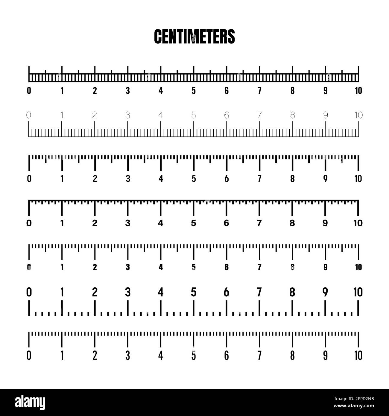 Realistic black centimeter scale for measuring length or height ...