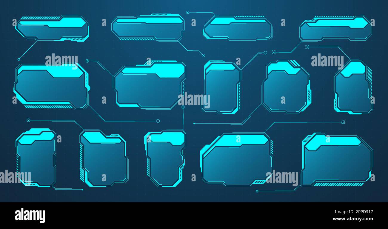 Blue futuristic HUD or UI elements. Sci-fi user interface text boxes ...