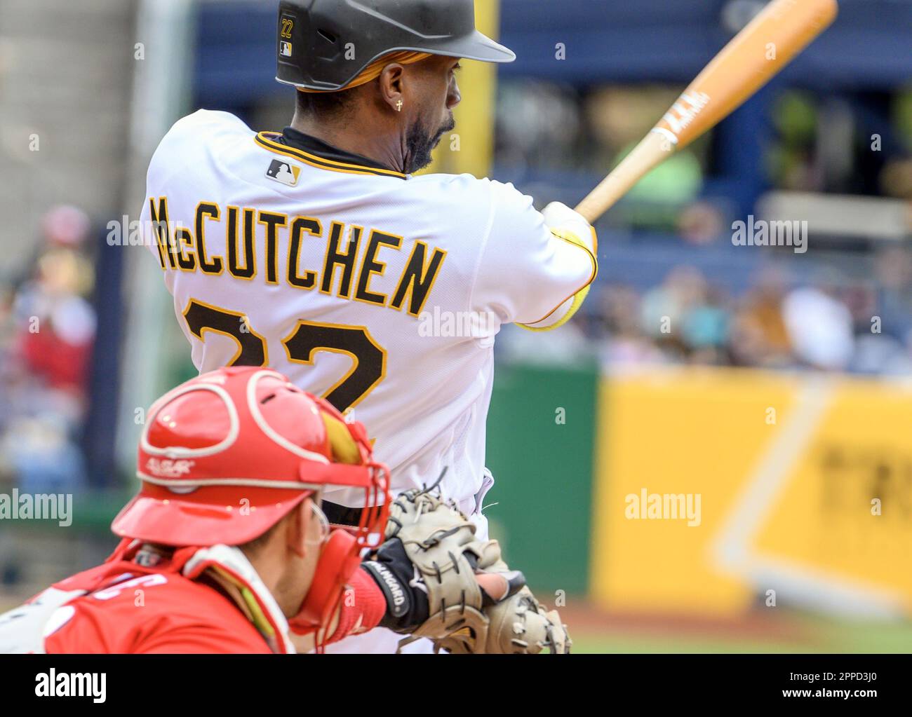 Pittsburgh Pirates designated hitter Andrew McCutchen (22) reacts during a  MLB game against the San Francisco Giants, Wednesday, May 31, 2023, at Orac  Stock Photo - Alamy