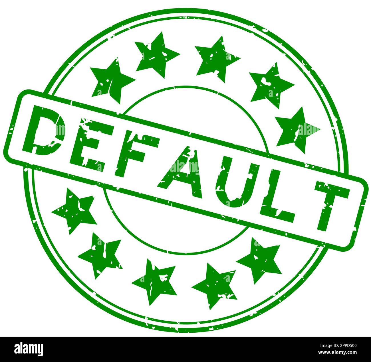 Grunge green default word with star icon round rubber seal stamp on white background Stock Vector