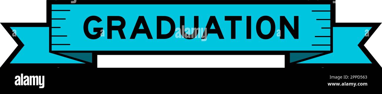 Ribbon label banner with word graudation in blue color on white background Stock Vector