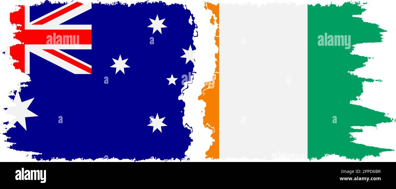 Ivory Coast and Australia grunge flags connection, vector Stock Vector