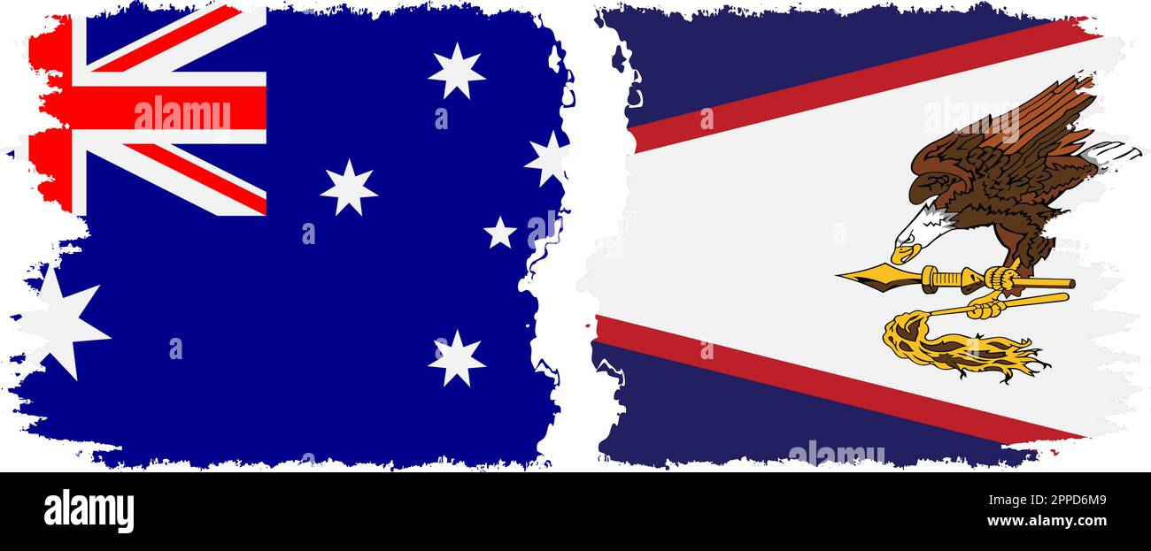 American Samoa and Australia grunge flags connection, vector Stock Vector
