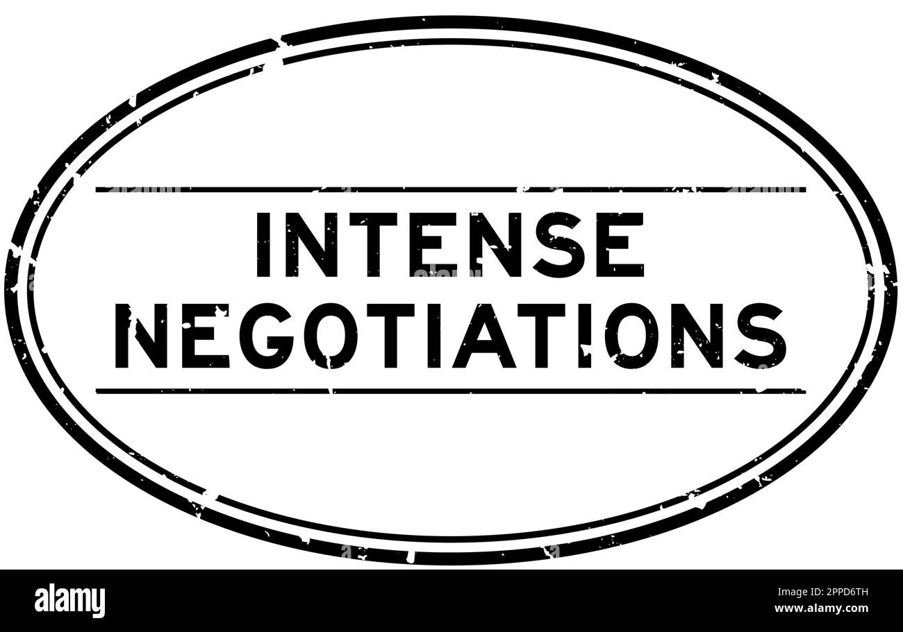 Grunge black intense negotiations word oval rubber seal stamp on white