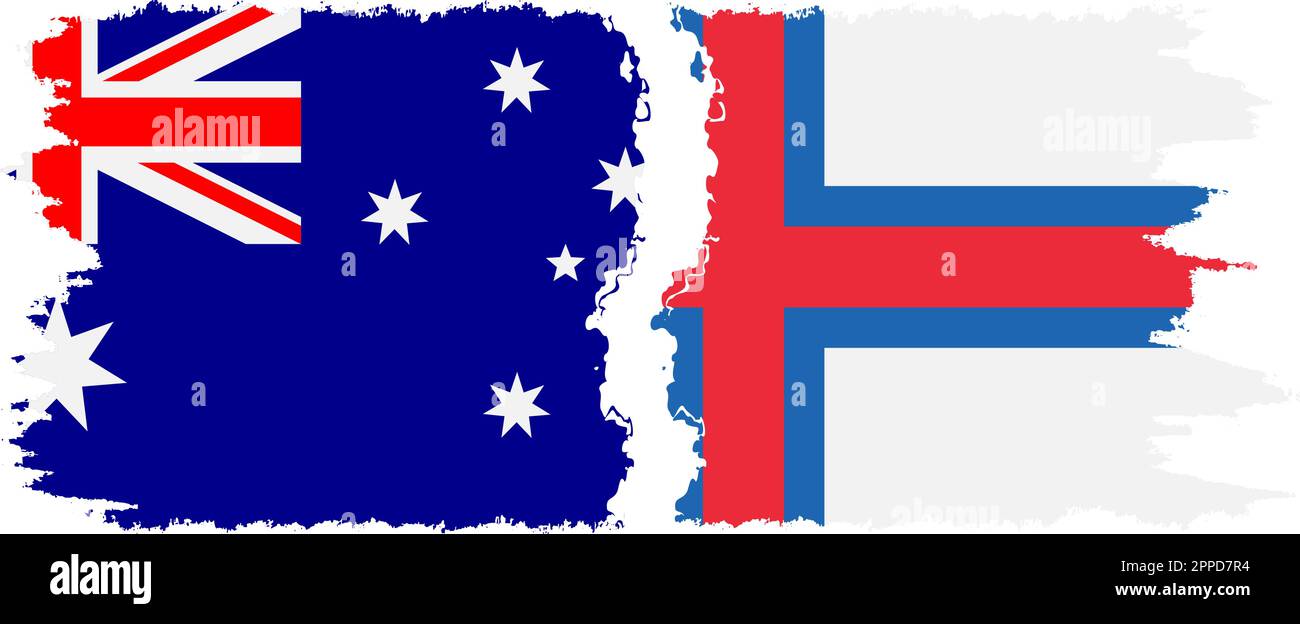 Faroe Islands and Australia grunge flags connection, vector Stock Vector