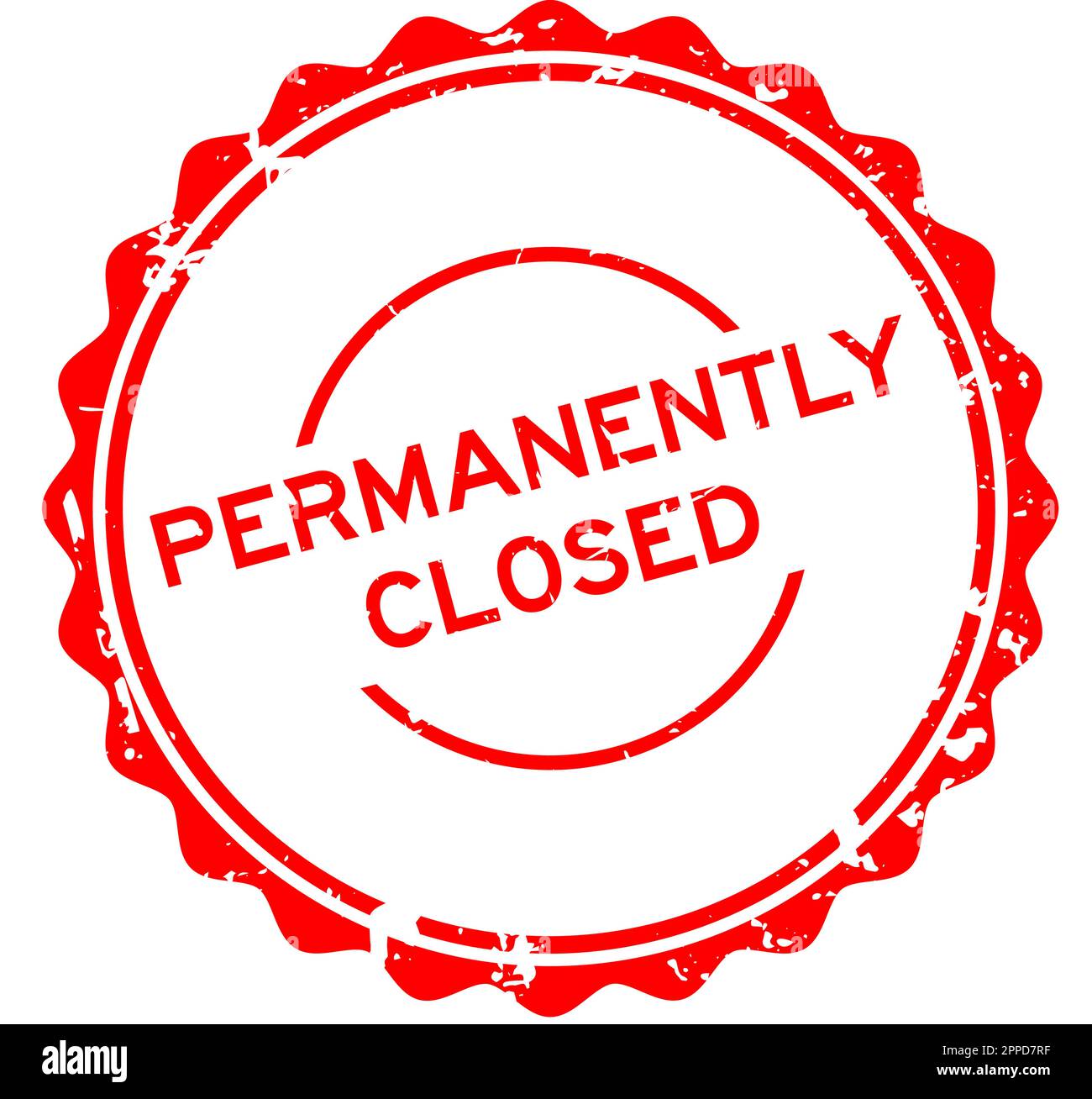 Grunge red permanently closed word round rubber seal stamp on white
