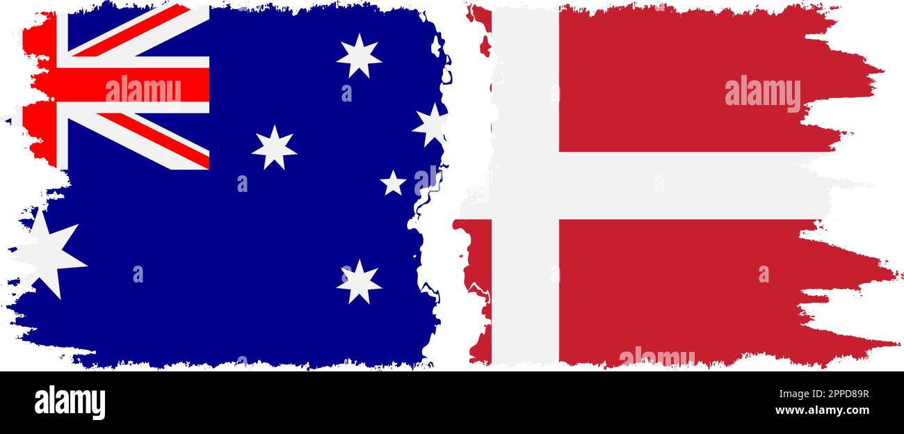 Denmark and Australia grunge flags connection, vector Stock Vector