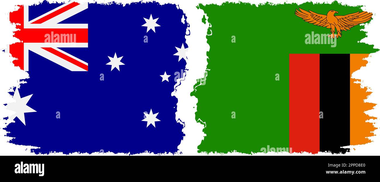 Zambia and Australia grunge flags connection, vector Stock Vector
