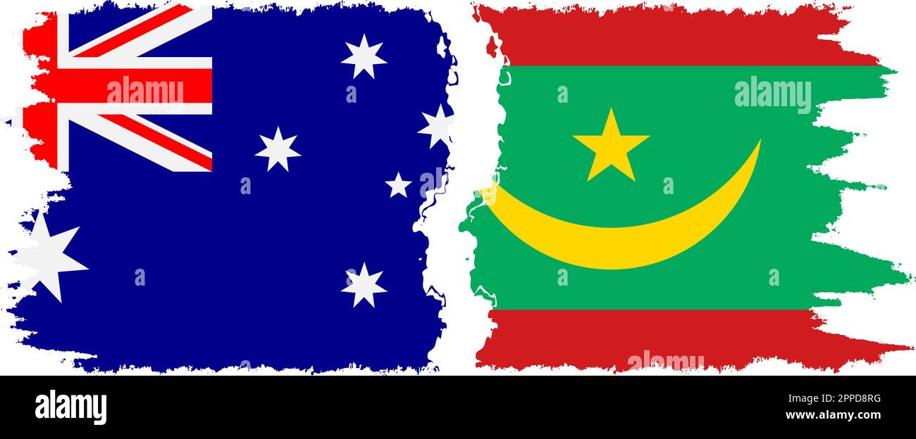 Mauritania and Australia grunge flags connection, vector Stock Vector