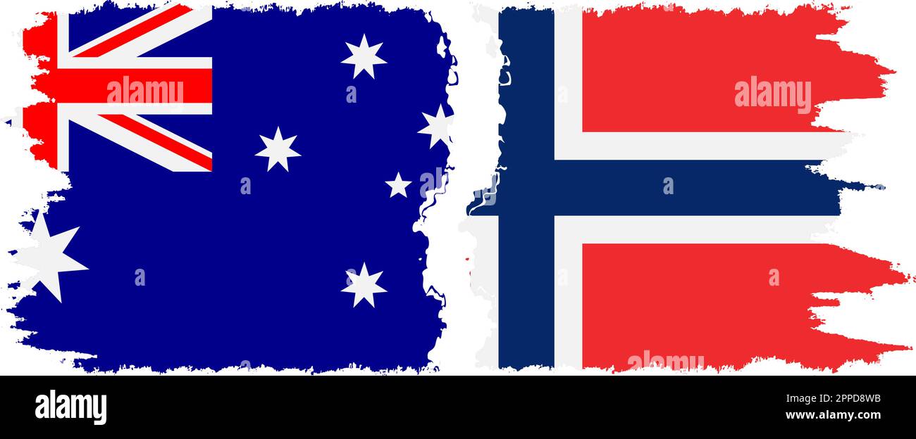 Norway and Australia grunge flags connection, vector Stock Vector
