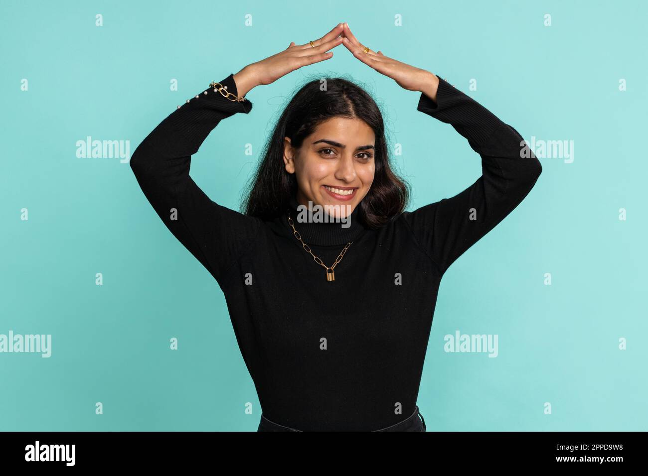 Young indian woman playing childish catching up game, feeling in safe