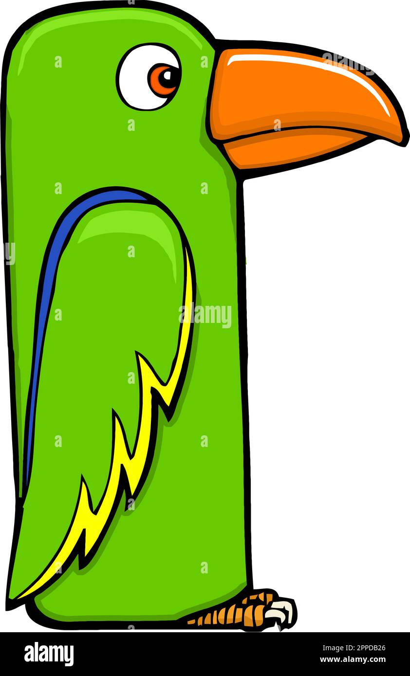 funny green cartoon parrot with big beak Stock Vector Image