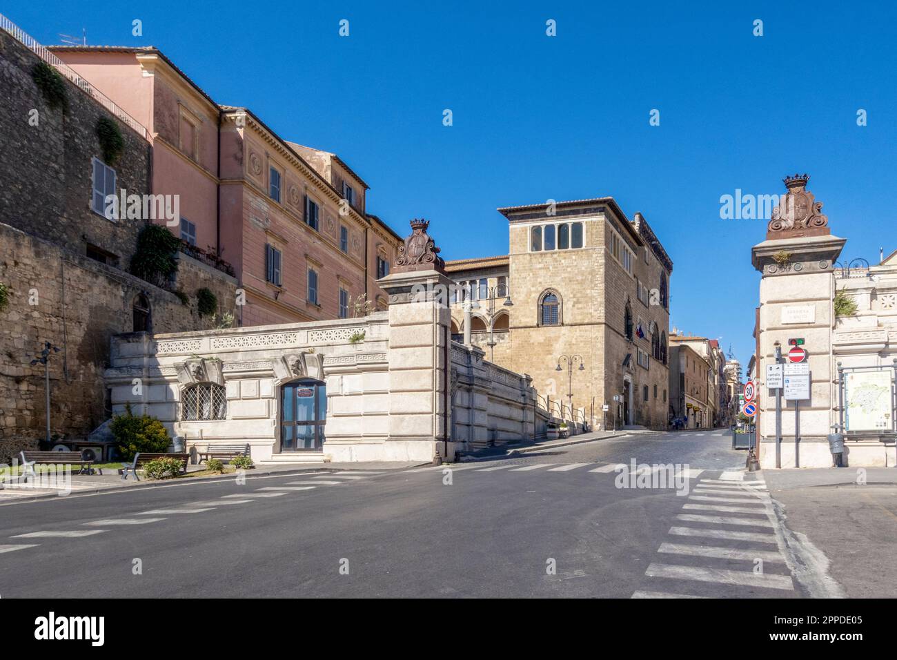 Italy, Lazio, Tarquinia, City gate in front of Tarquinia National