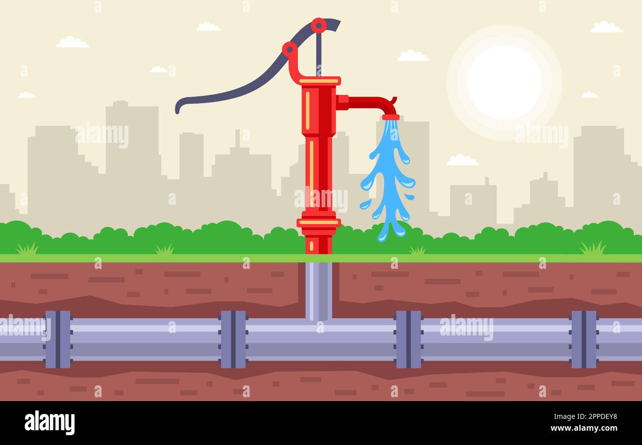 manual water pump for supplying water in the countryside. flat vector illustration Stock Vector