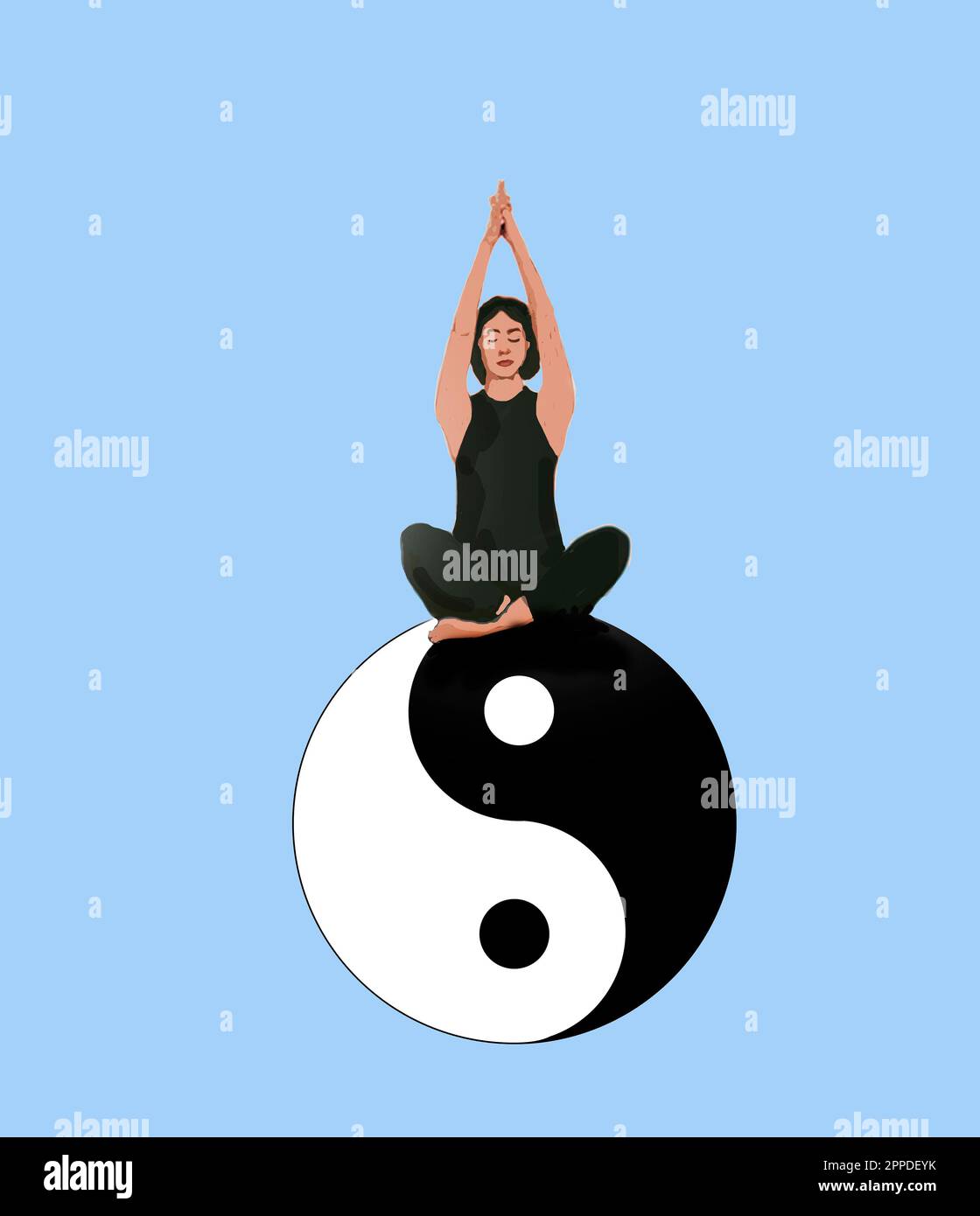 Illustration of woman practicing yoga sitting on yin yang symbol Stock Photo Alamy