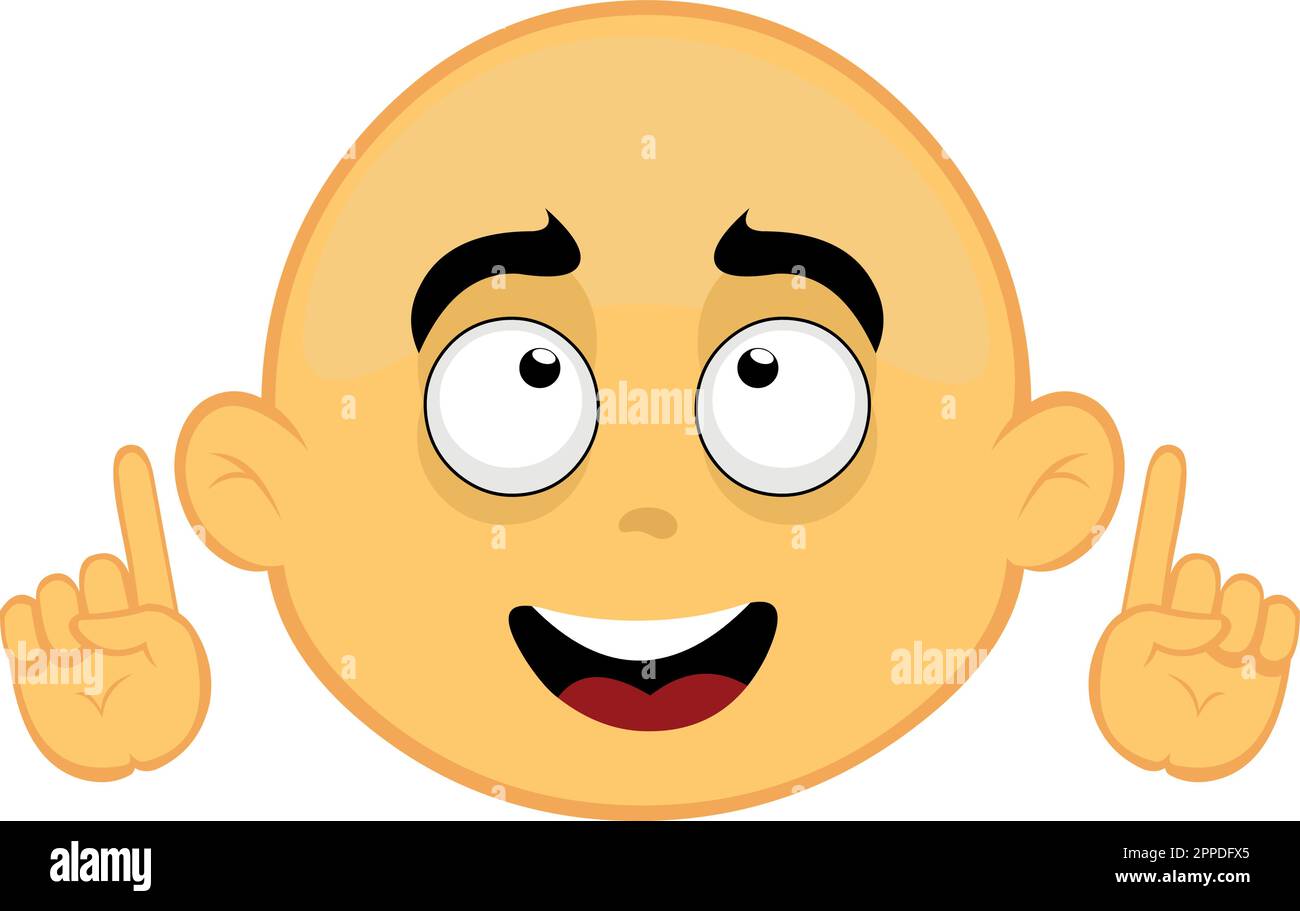 vector illustration emoticon yellow face character cartoon, watching and pointing up Stock Vector