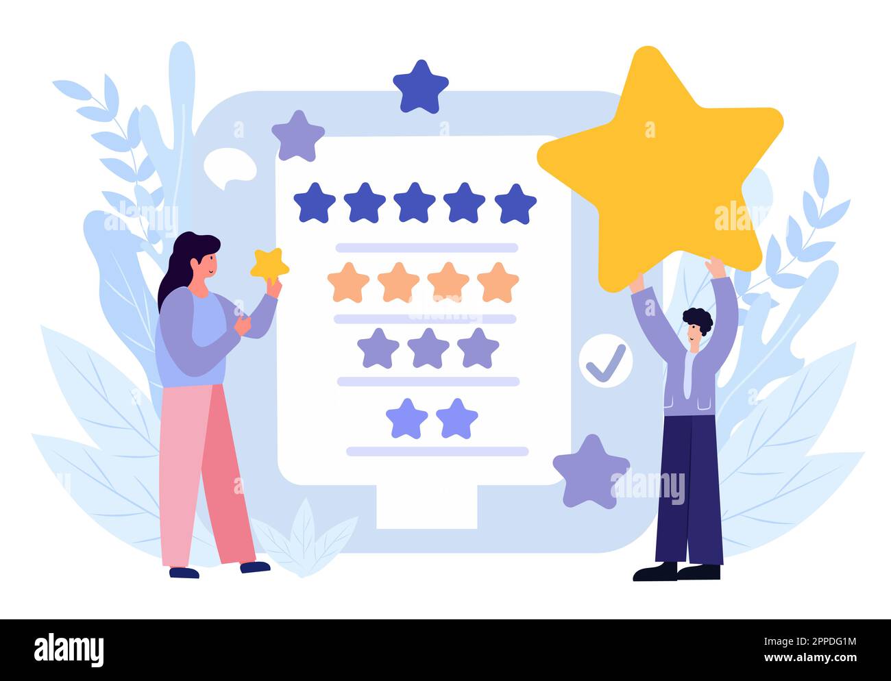 Illustration of people characters giving five-star feedback through ...