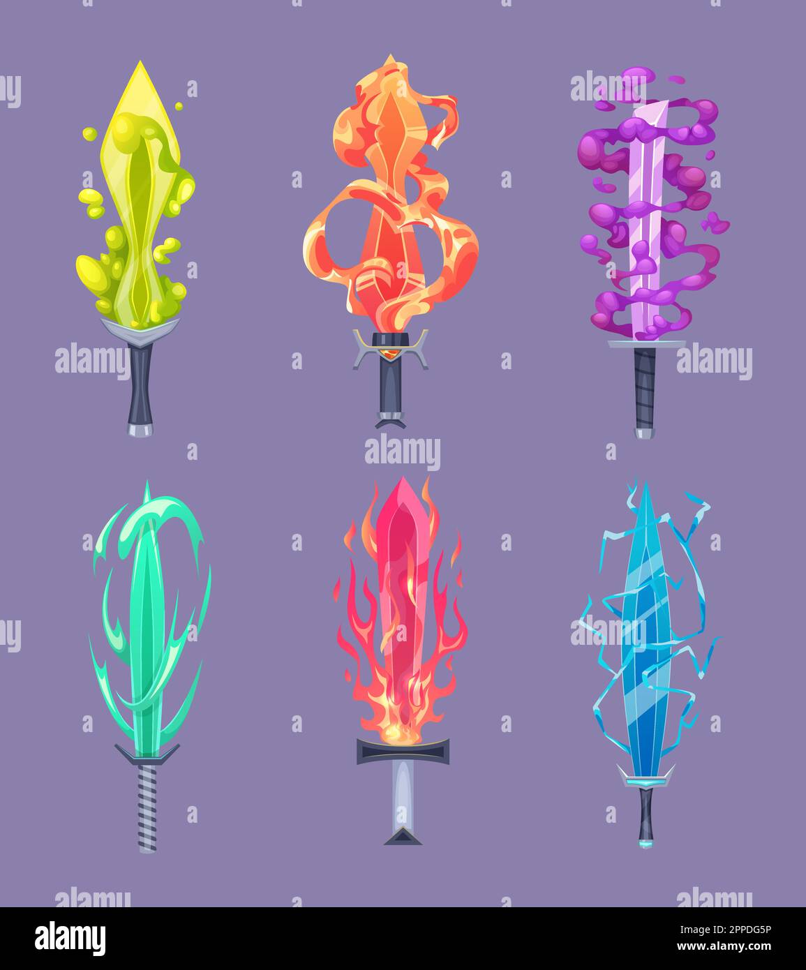 Magic sword. Game weapons in fairytale colored flame exact vector
