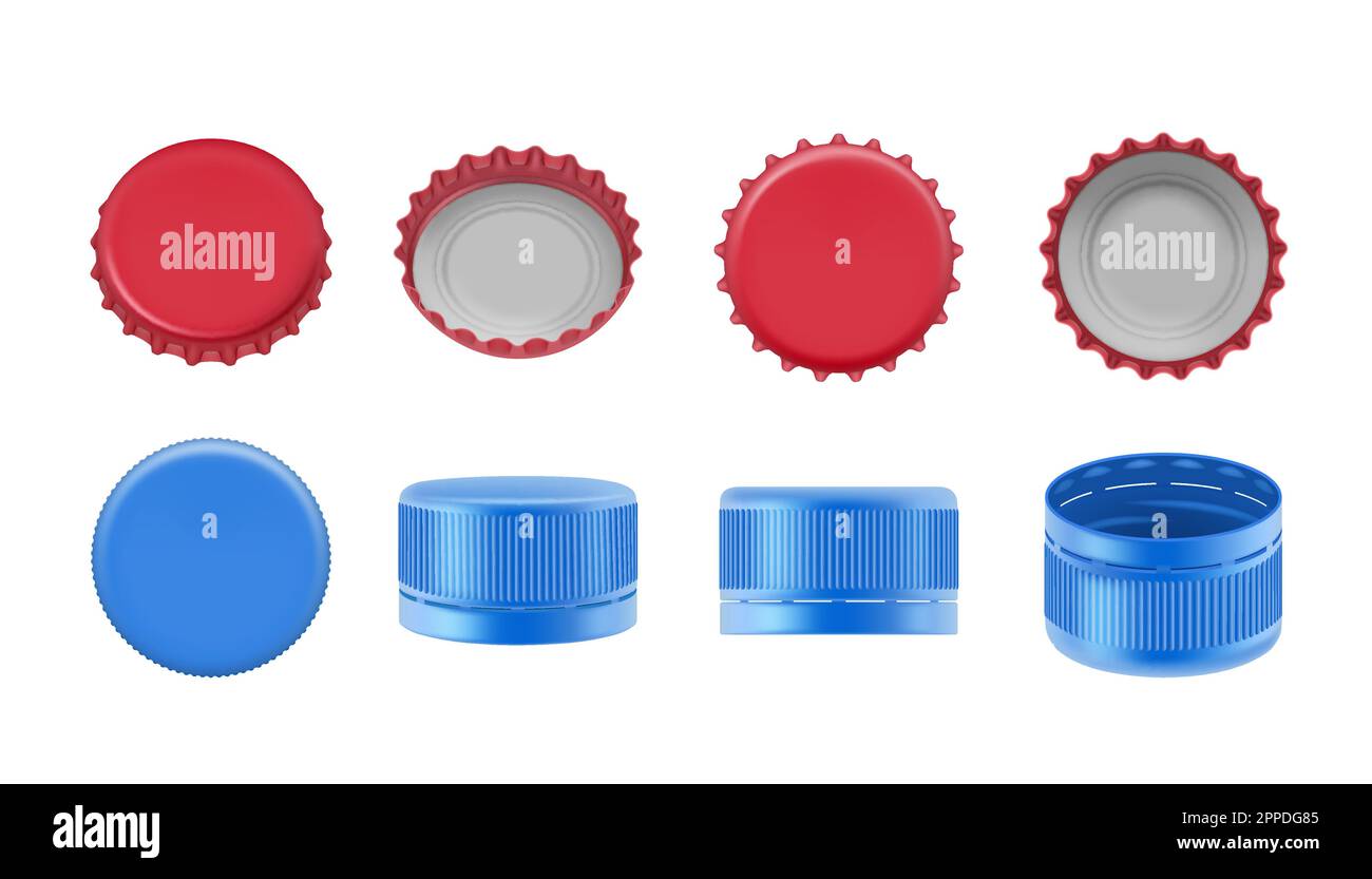 Bottle caps. metallic and plastic caps for alcoholic and water bottles