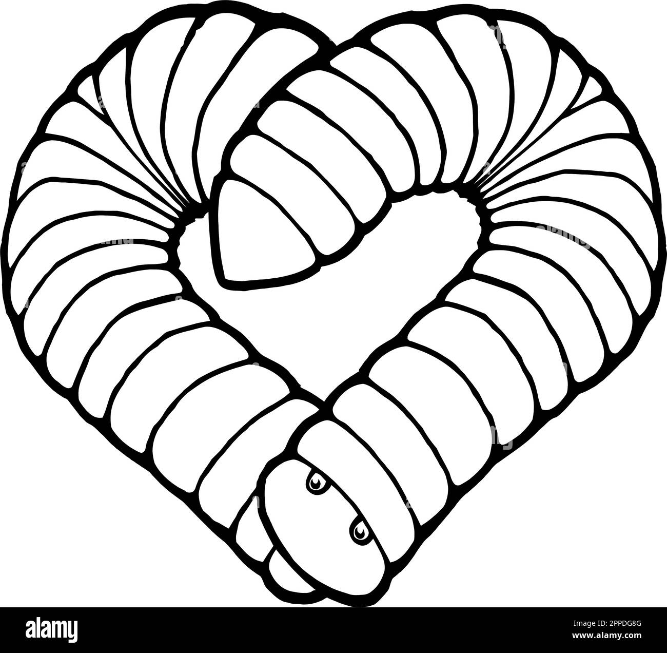 two millipedes forming a heart shape Stock Vector