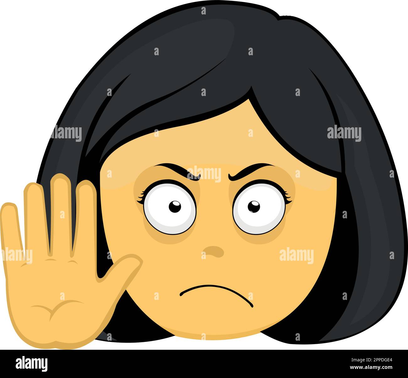 vector illustration emoticon cartoon woman of yellow color making a stop gesture with her hand Stock Vector