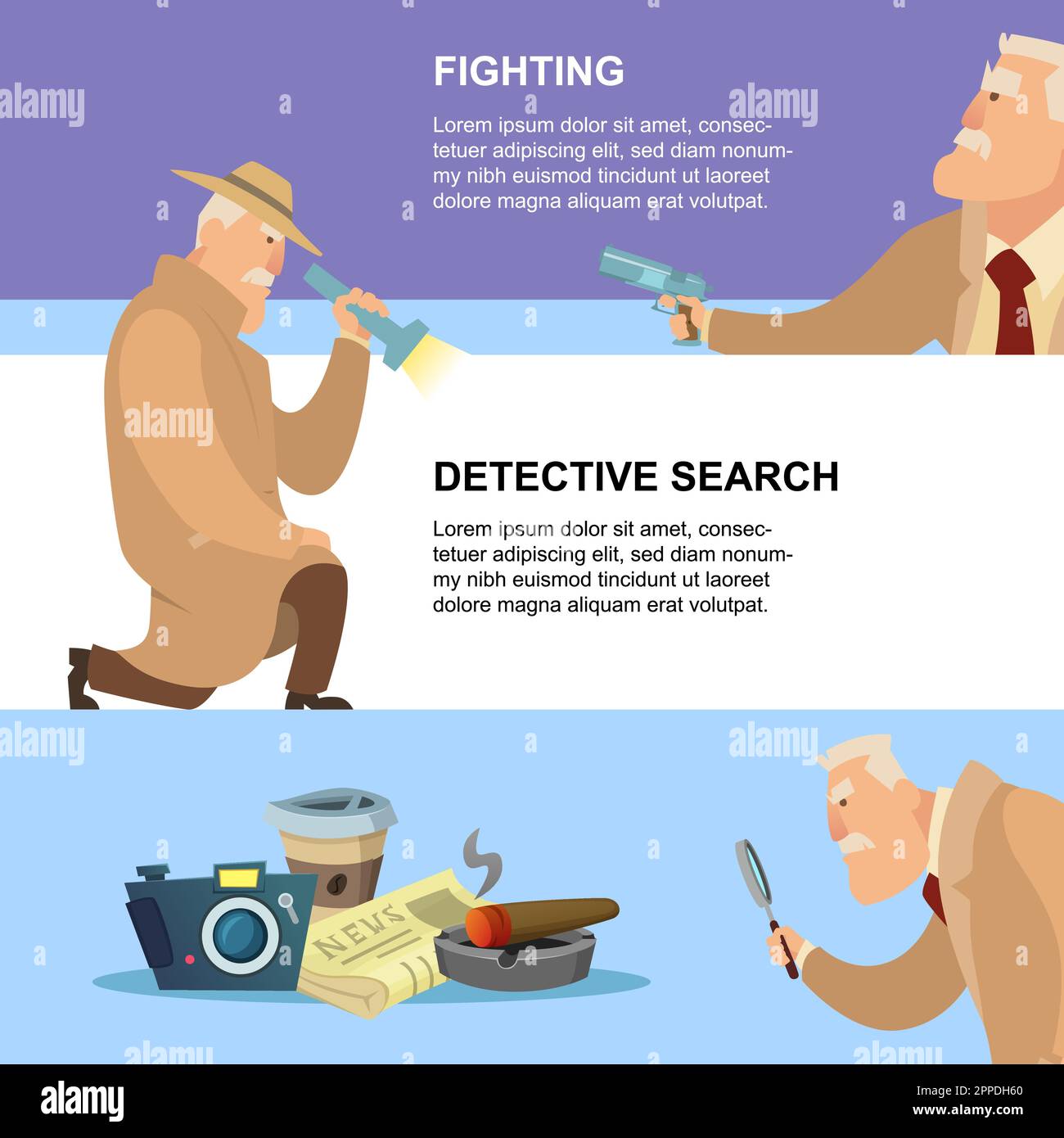 Detective banners spy characters vector templates for print design
