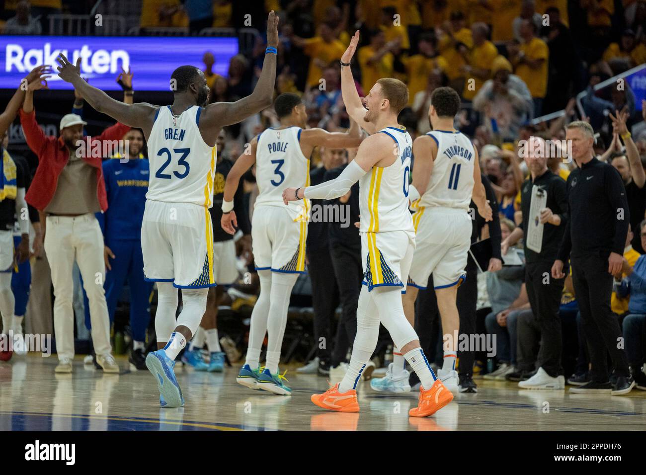 Draymond Green (23) of the Golden State Warriors reacts during the