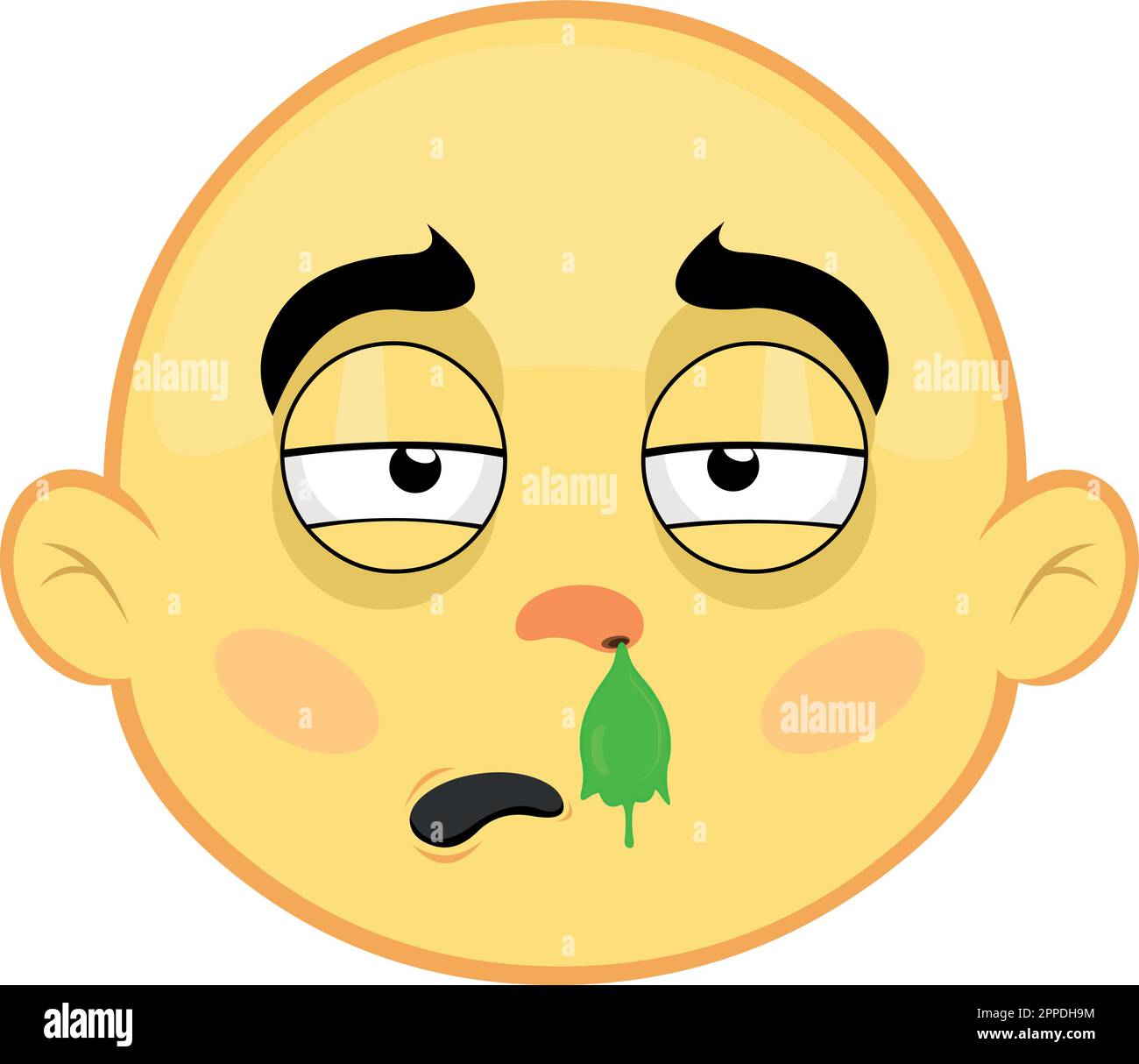 vector illustration face emoticon character cartoon yellow cold with a mucus falling from his nose Stock Vector
