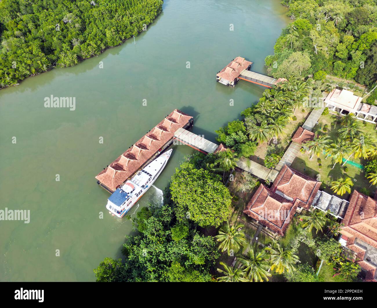 Batam Indonesia - Drone view Nongsapura Ferry Terminal Stock Photo