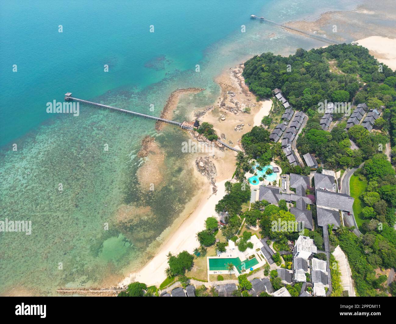 Batam Indonesia - Drone view Turi Beach Resort Stock Photo