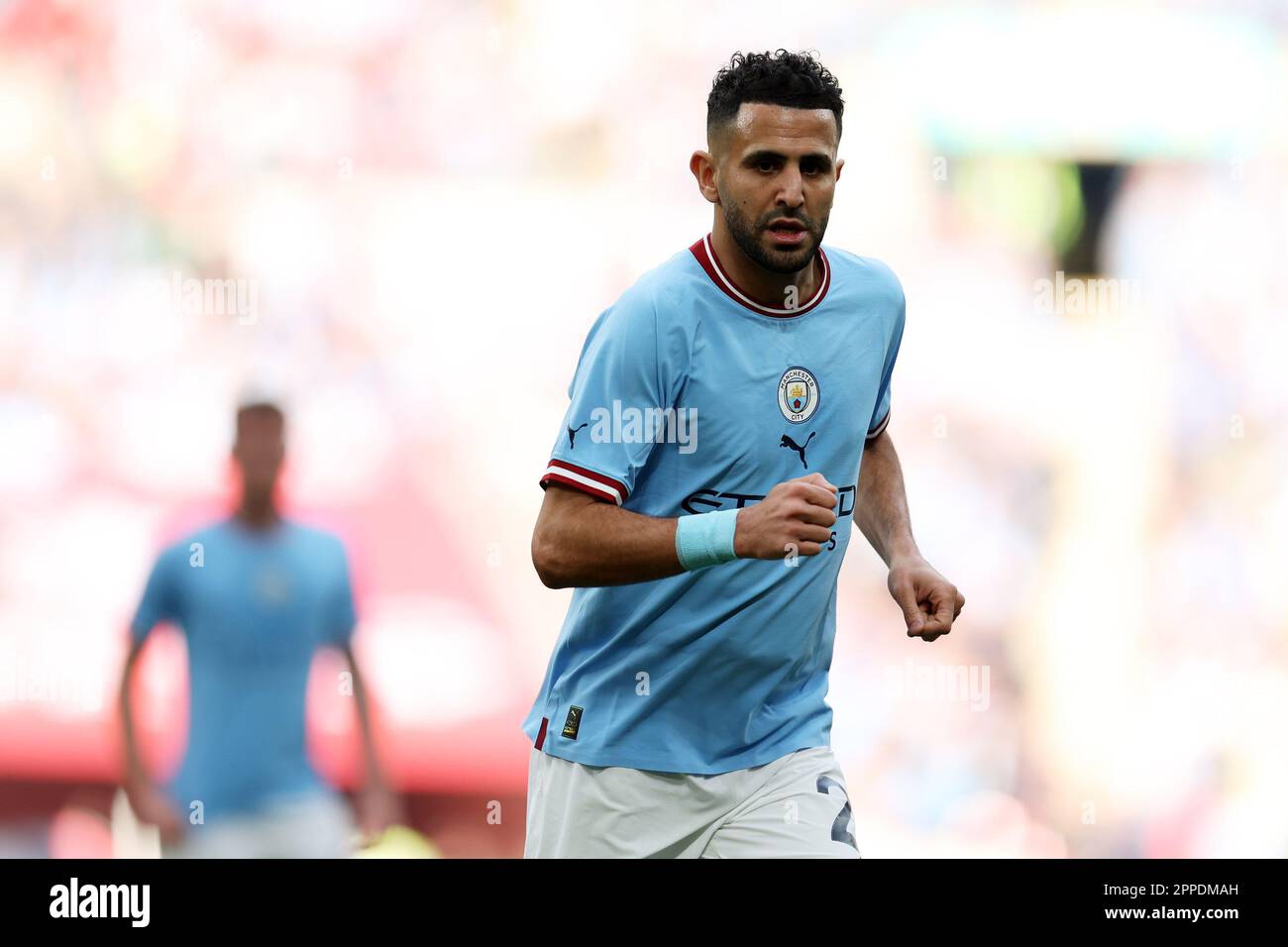 London, UK. 22nd Apr, 2023. Riyad Mahrez of Manchester City looks on. The Emirates FA Cup, semi final, Manchester City v Sheffield Utd at Wembley Stadium in London on Saturday 22nd April 2023. Editorial use only. pic by Andrew Orchard/Andrew Orchard sports photography/Alamy Live News Credit: Andrew Orchard sports photography/Alamy Live News Stock Photo