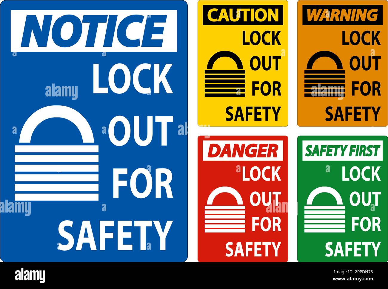 Caution Lock Out For Safety Sign On White Background Stock Vector Image