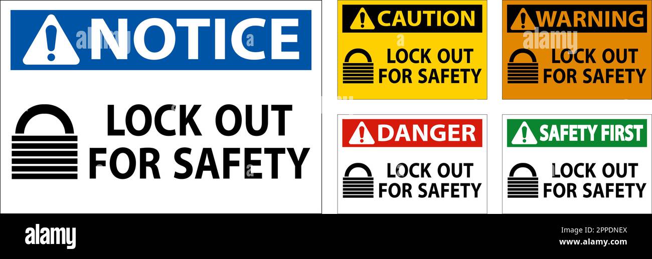 Caution Lock Out For Safety Sign On White Background Stock Vector
