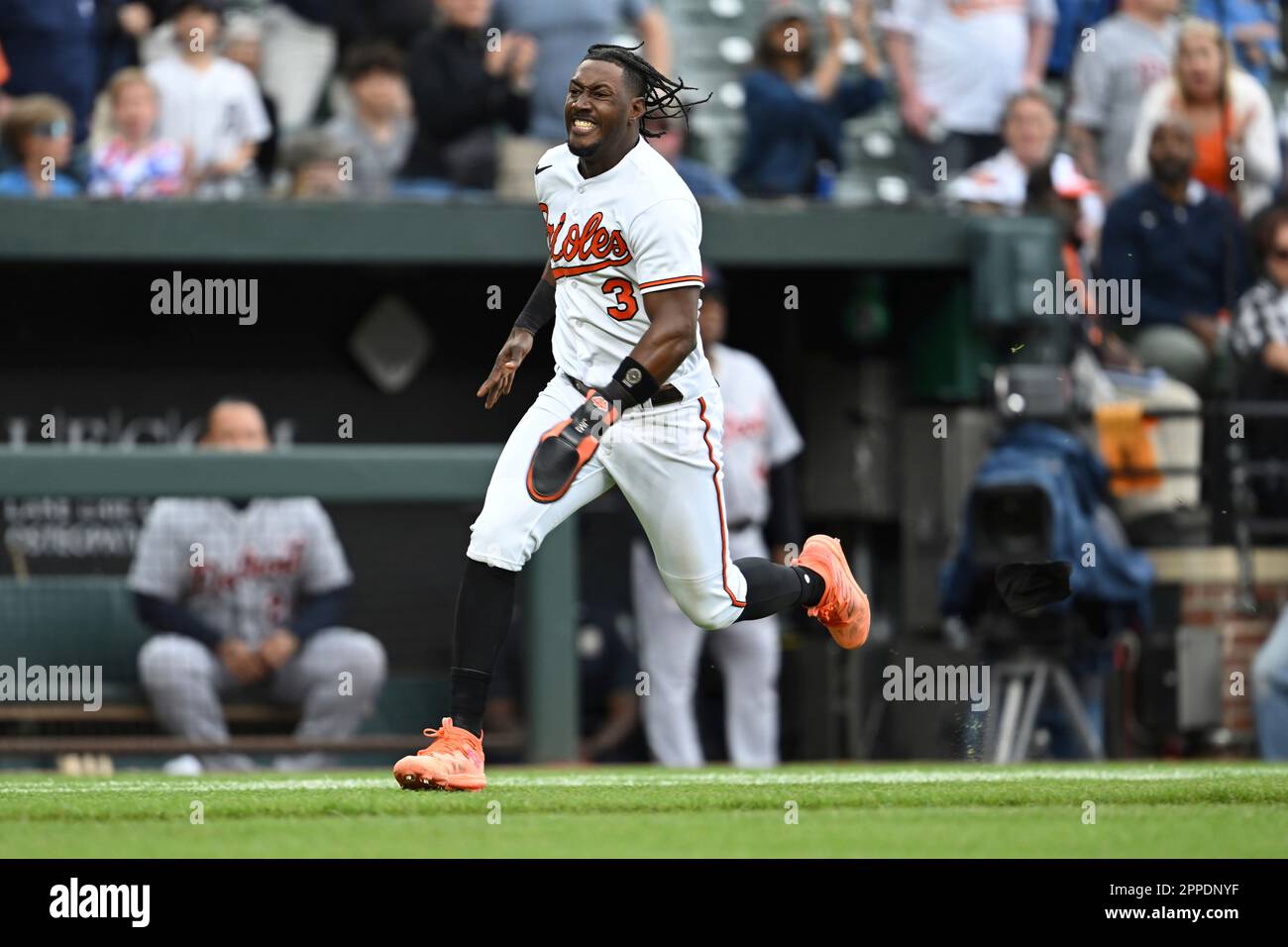 Baltimore Orioles' Jorge Mateo slides safely into home to score and tie the  game on a double by Anthony Santander against Detroit Tigers in the eighth  inning of a baseball game, Sunday
