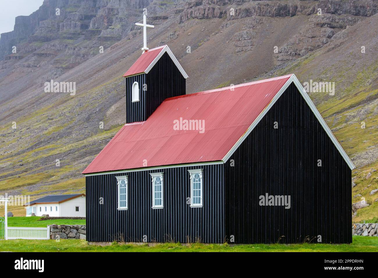 Saurbaer Black Church in Westfjord, Iceland Stock Photo