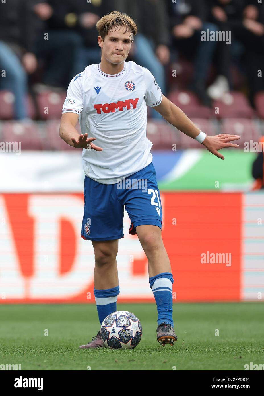 Geneva, Switzerland, 21st April 2023. The Hajduk Split starting eleven line  up for a team photo prior to kick off, back row ( L to R ); Jere Vrcic,  Mate Antunovic, Ante