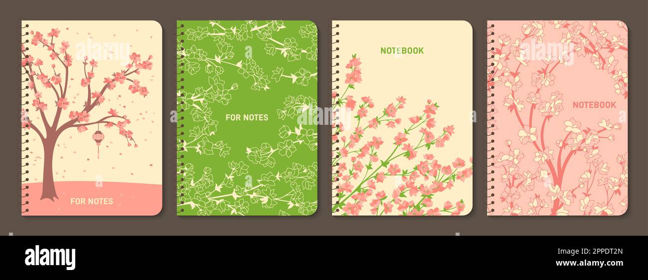 Sakura cherry blossom tree and twigs trendy notebook cover set