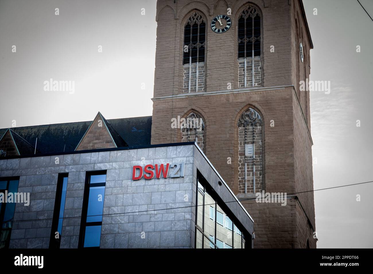 Picture of a sign with the logo of DSW21 on their headquarters in Dortmund, Germany. Dortmunder Stadtwerke AG is a municipal services and public trans Stock Photo