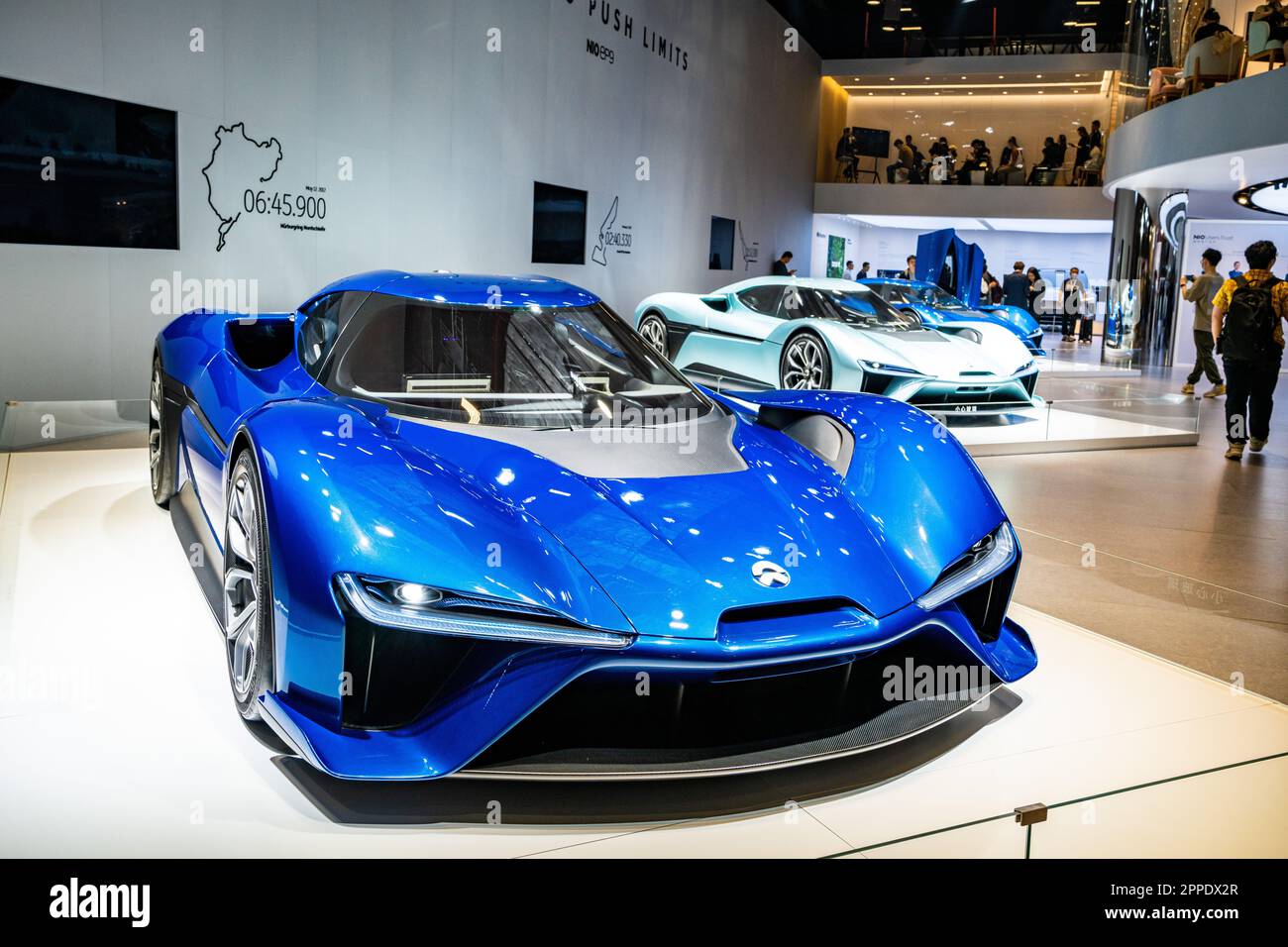 Three Nio EP9 sports cars on display at the 2023 Shanghai Auto Show. Stock Photo