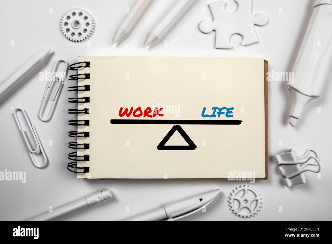 Work And Life Balance. Abstract white office desk Stock Photo - Alamy