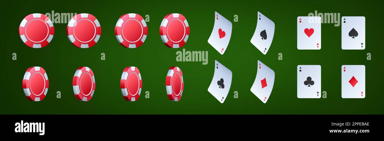 Red casino chip and ace card rotating vector set. Isolated realistic ...