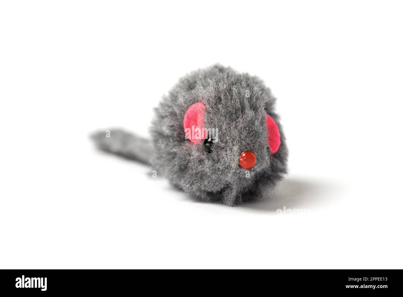 Gray plush toy mouse for cats photo on a white background. for advertising and banners Stock Photo