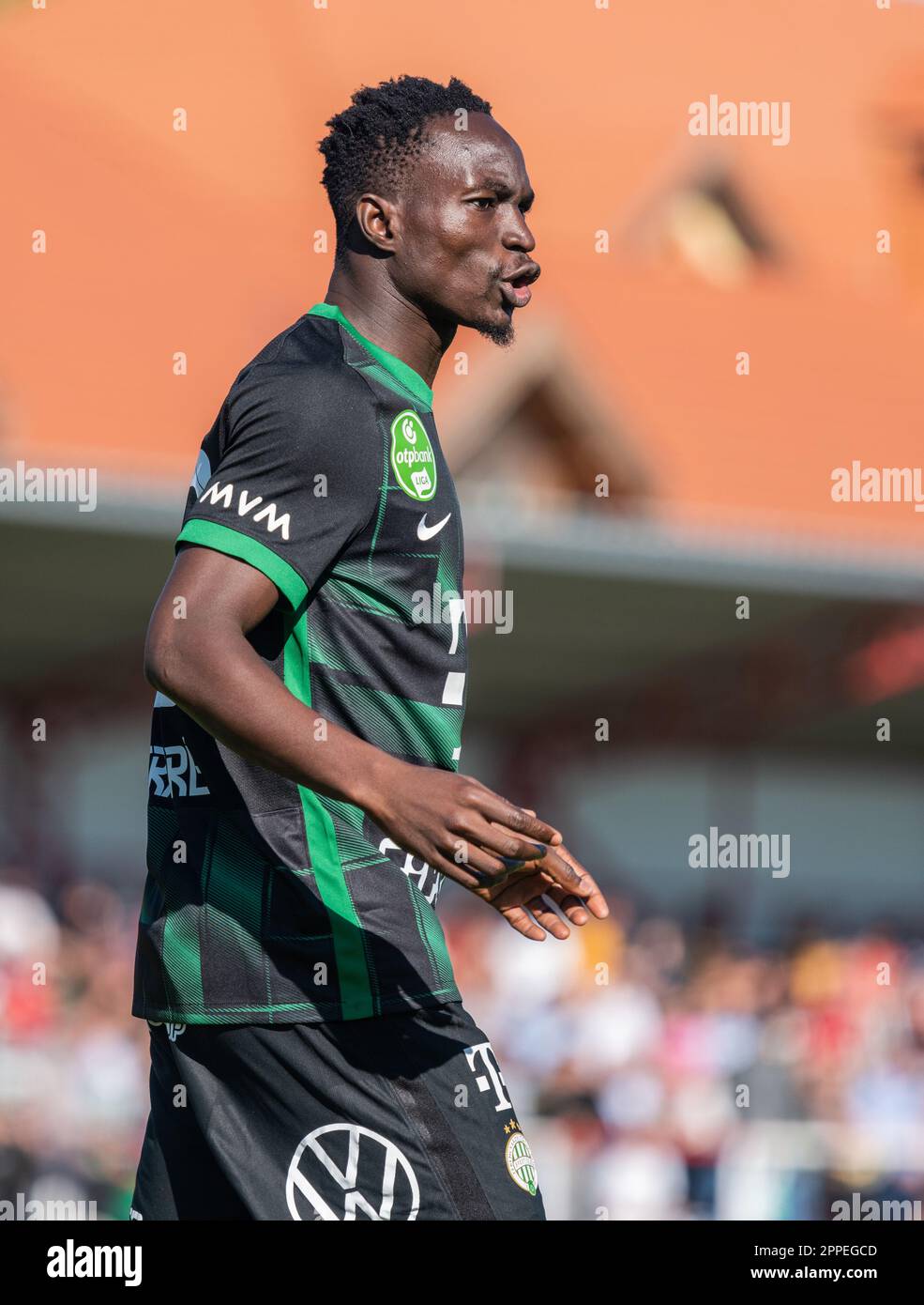 Adama Traore of Ferencvarosi TC fights for the possession with Yuri News  Photo - Getty Images