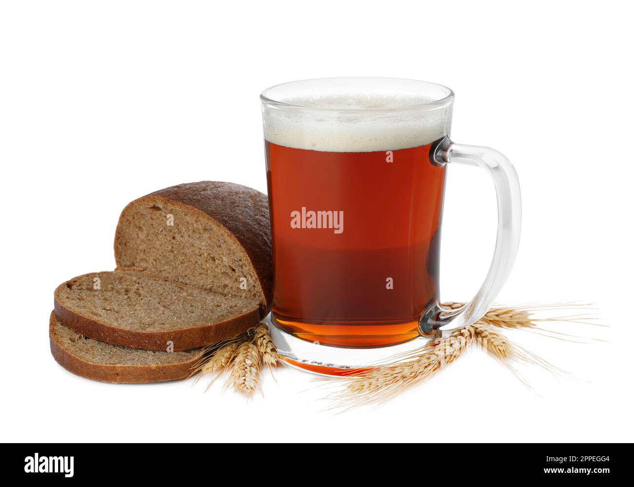 Delicious kvass, bread and spikes on white background Stock Photo Alamy
