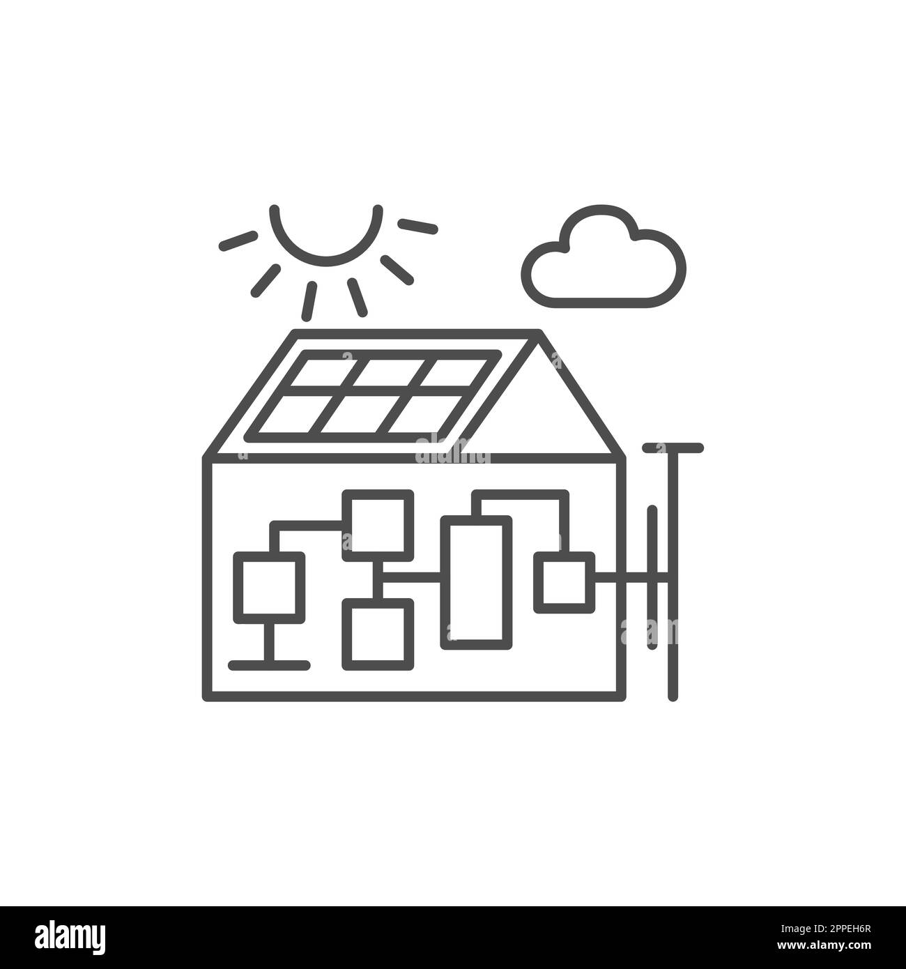 Solar power system related vector linear icon. Ecological power
